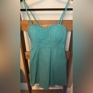 Teal Patterned Sweetheart Neckline Summer Dress